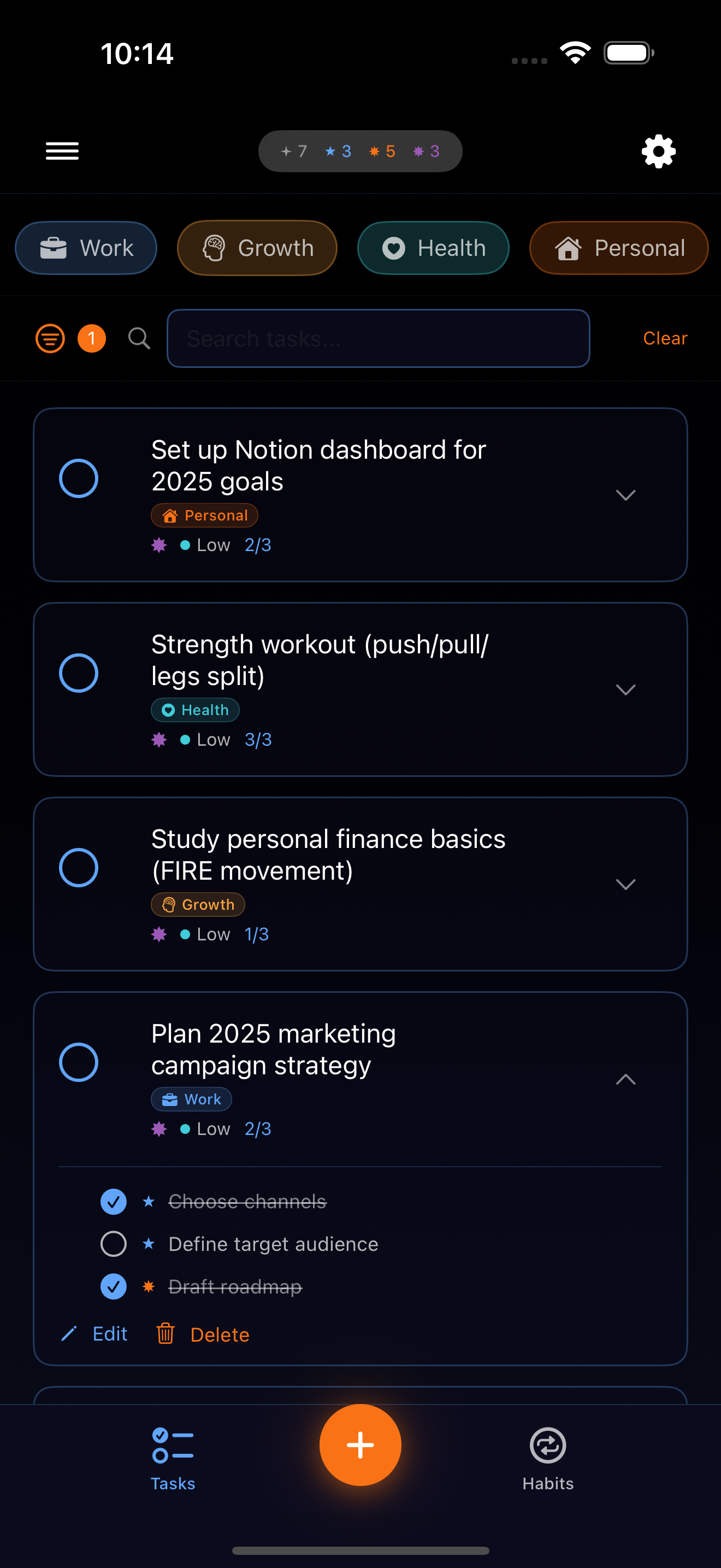 Task management interface