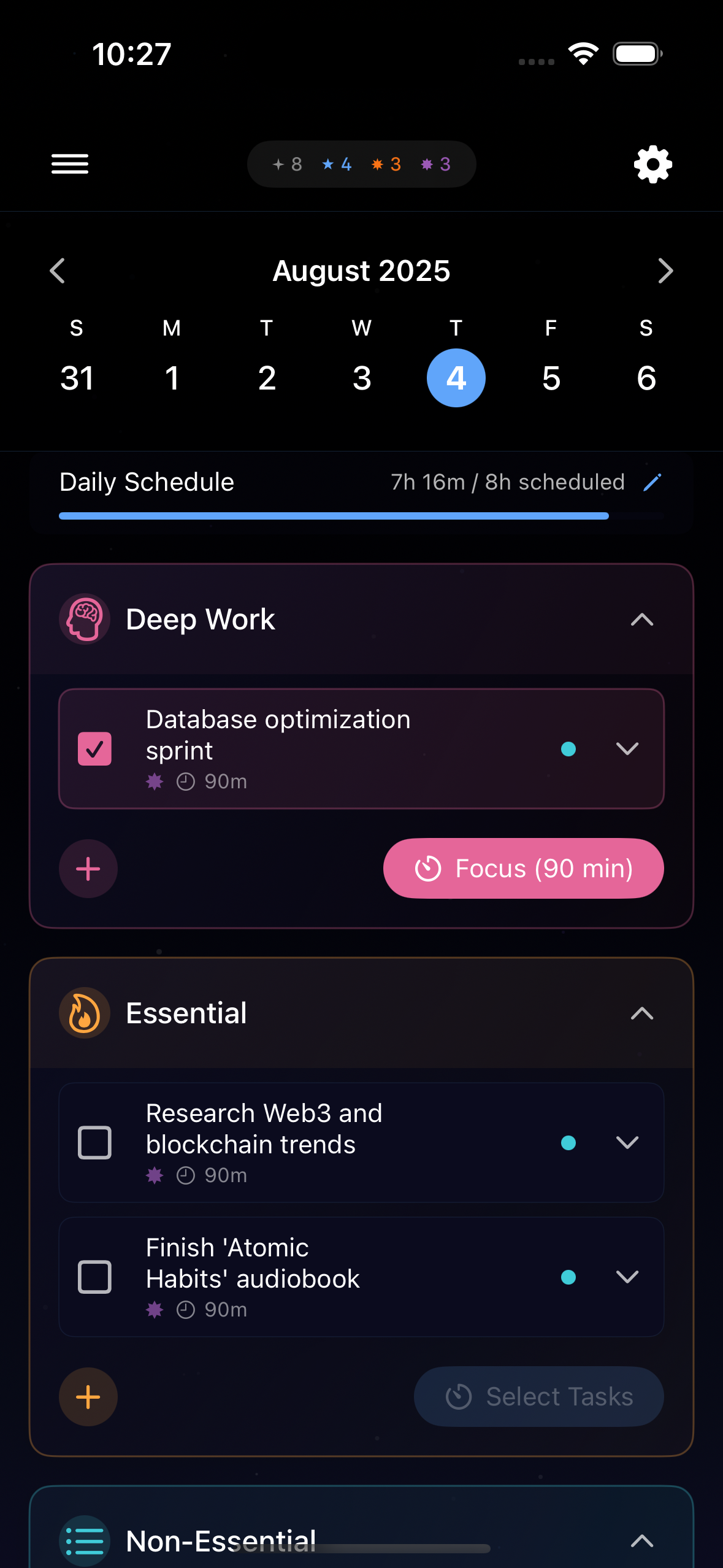 LyraFocus deep work planning interface